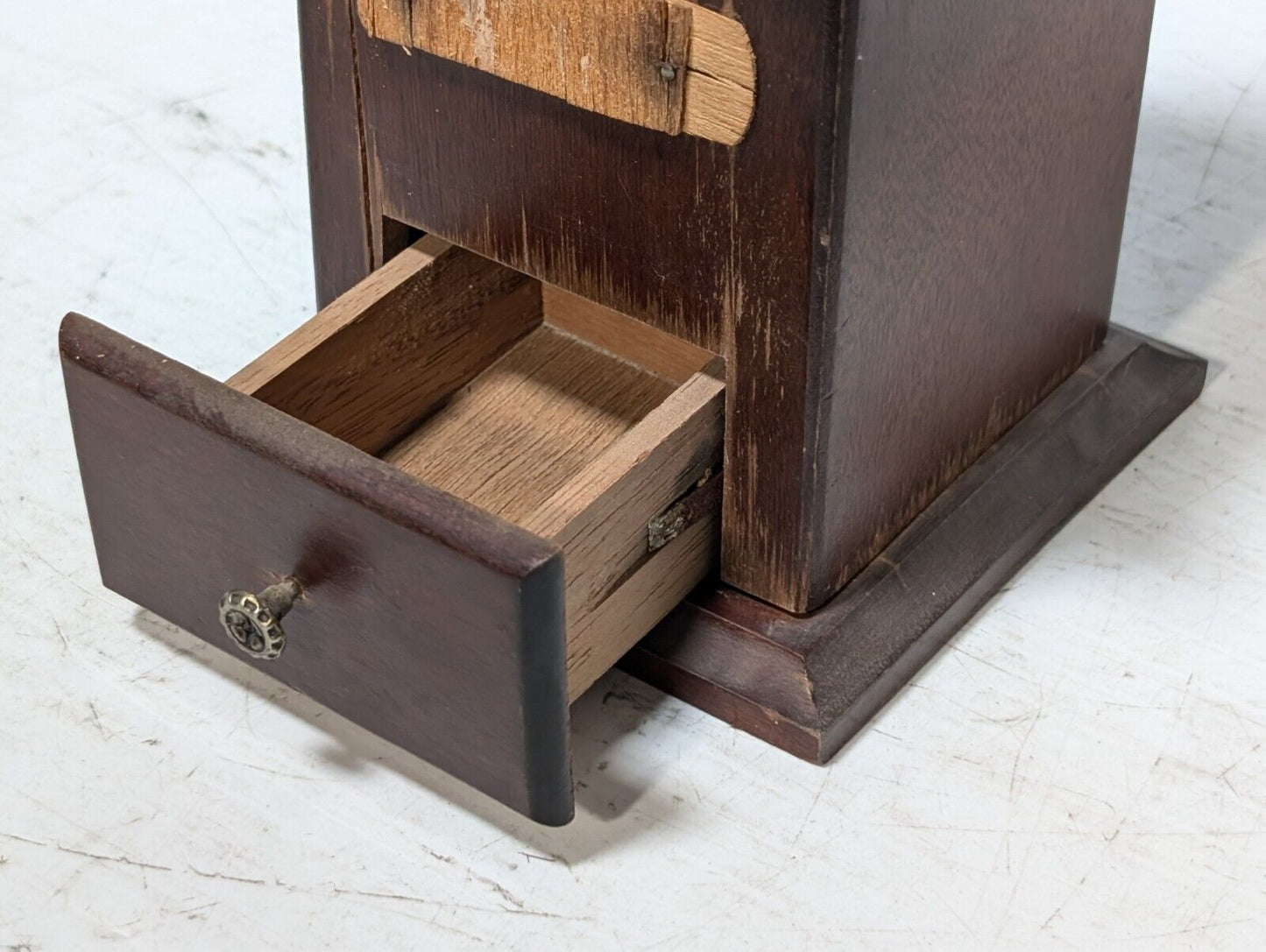 Vintage wood and cast iron manual coffee grinder as pictured with little drawer