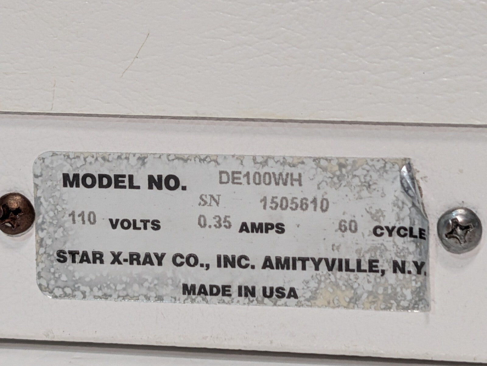 Star X-Ray DE100WH Dental X-Ray View Light Box 110V 0.35A60Hz Made In USA