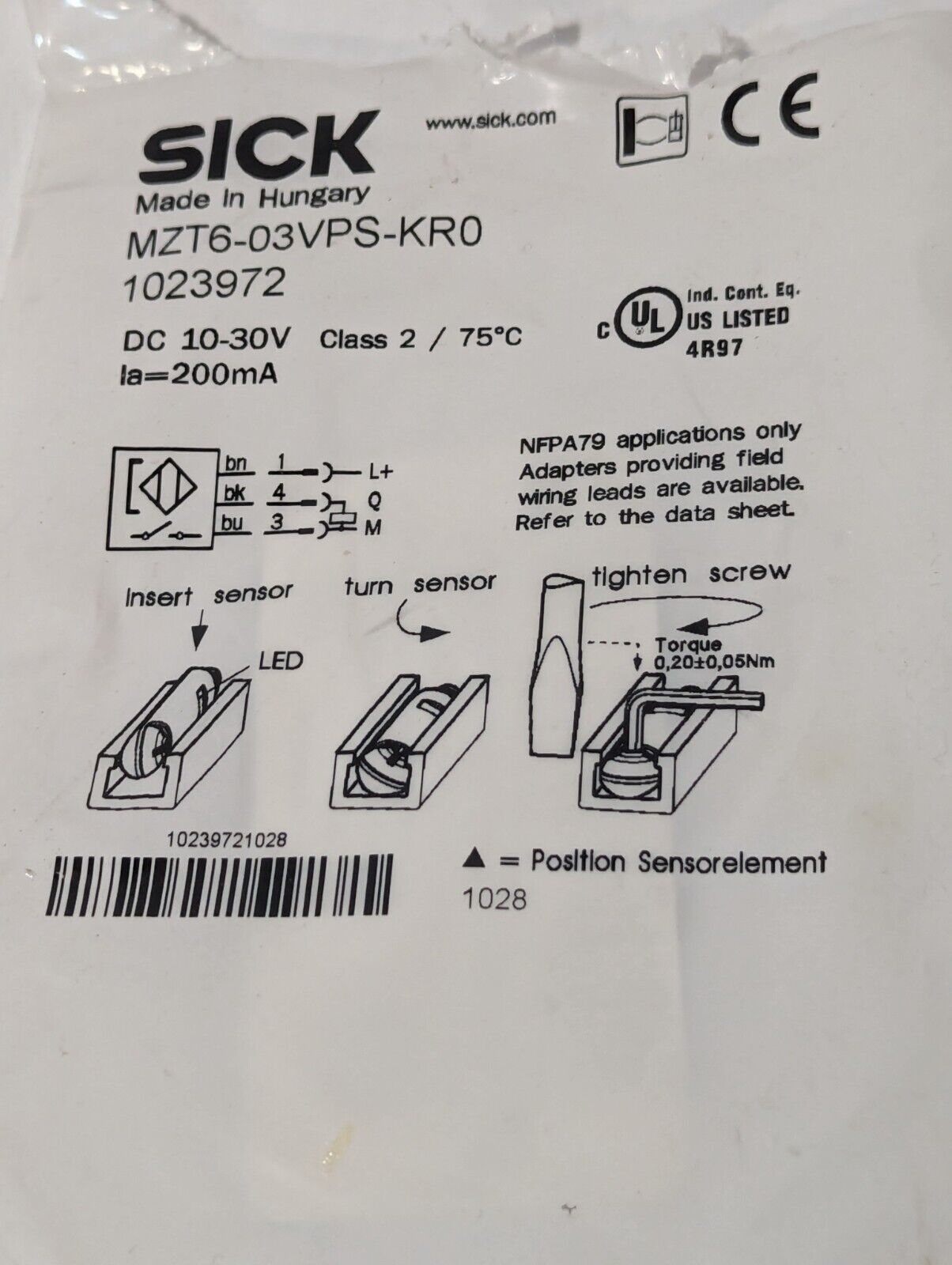 Sick MZT6-03VPS-KR0 Sensors for T-slot Cylinders,10-30vdc, 500mm - Free Shipping