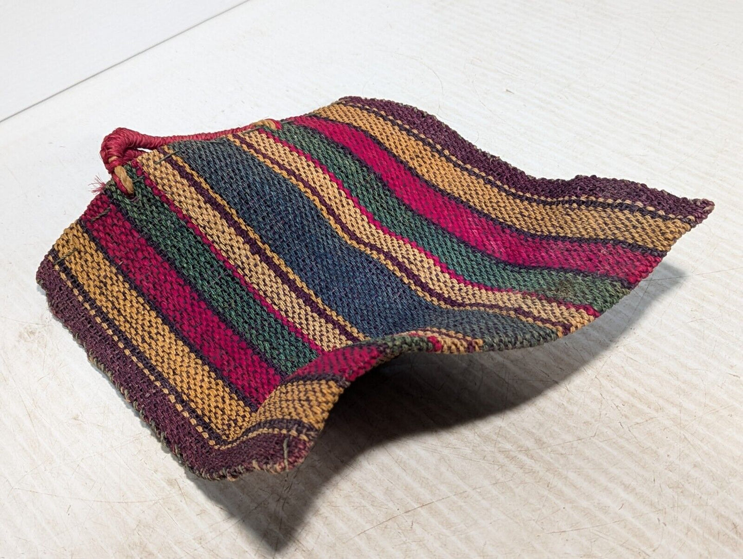 Vintage 1960's Mexican /Small Woven Raffia Beach Bag / Striped - Free Shipping