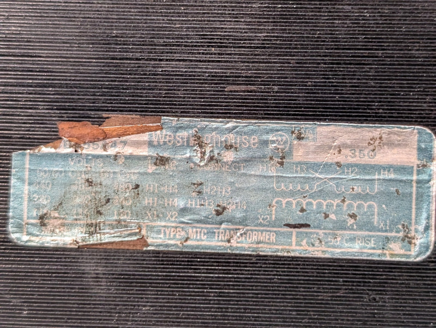 Westinghouse MTC Transformer, **E*55A47, Label damaged