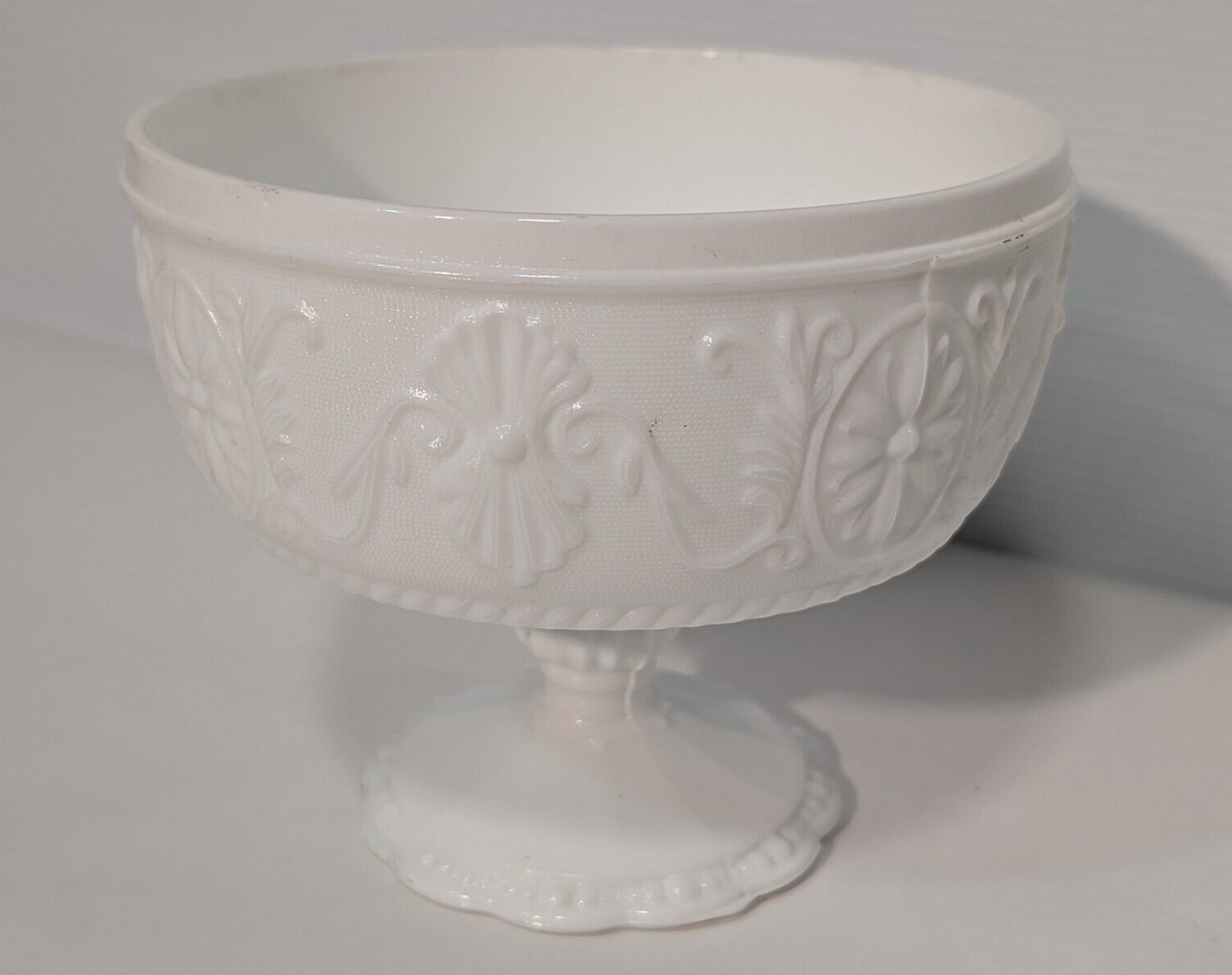 Vintage Indiana Glass Mid-Century Modern Milk White Glass Pedestal Compote Bowl