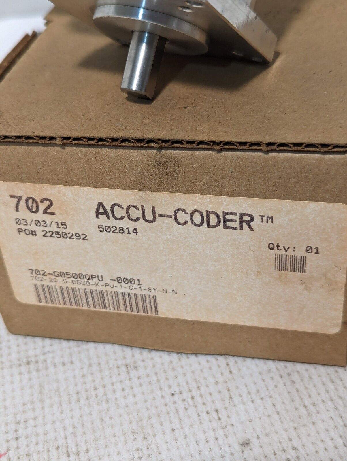Accu-Coder 702-20-S-0500-K-PU-1-G-1-SY-N-N Incremental Shaft Encoder, Size 20