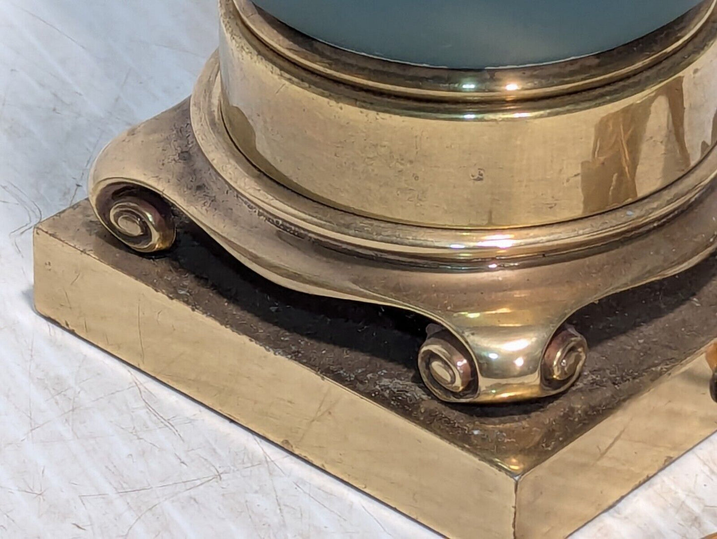 Antique Vintage lamp, Dark Blue, Brass furnishings, some scuffs - Free Shipping