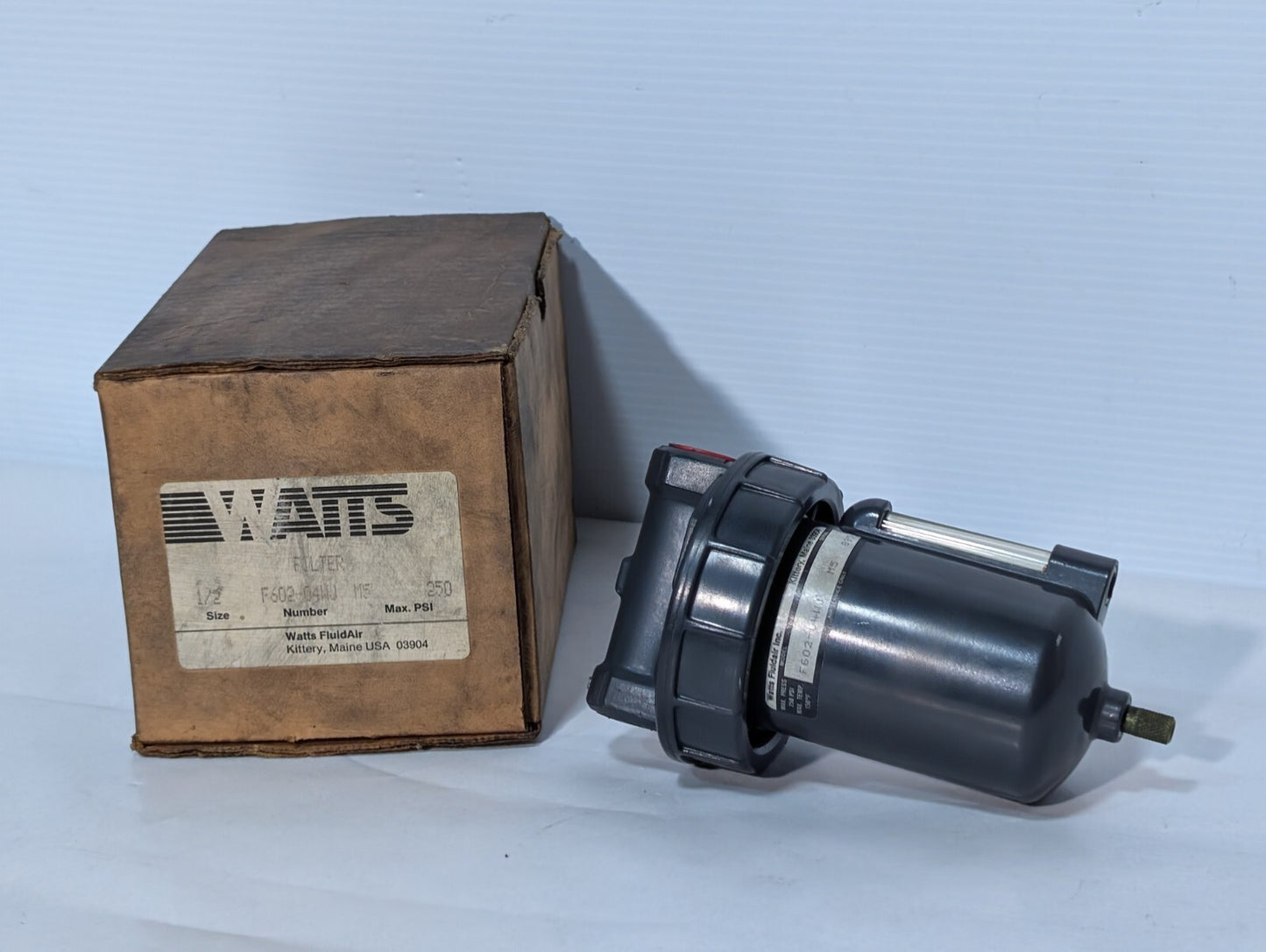 Watts Fluidair F602-034WJ M5 Pneumatic Filter, 250psi, 150º F Max Temp, 1/2"
