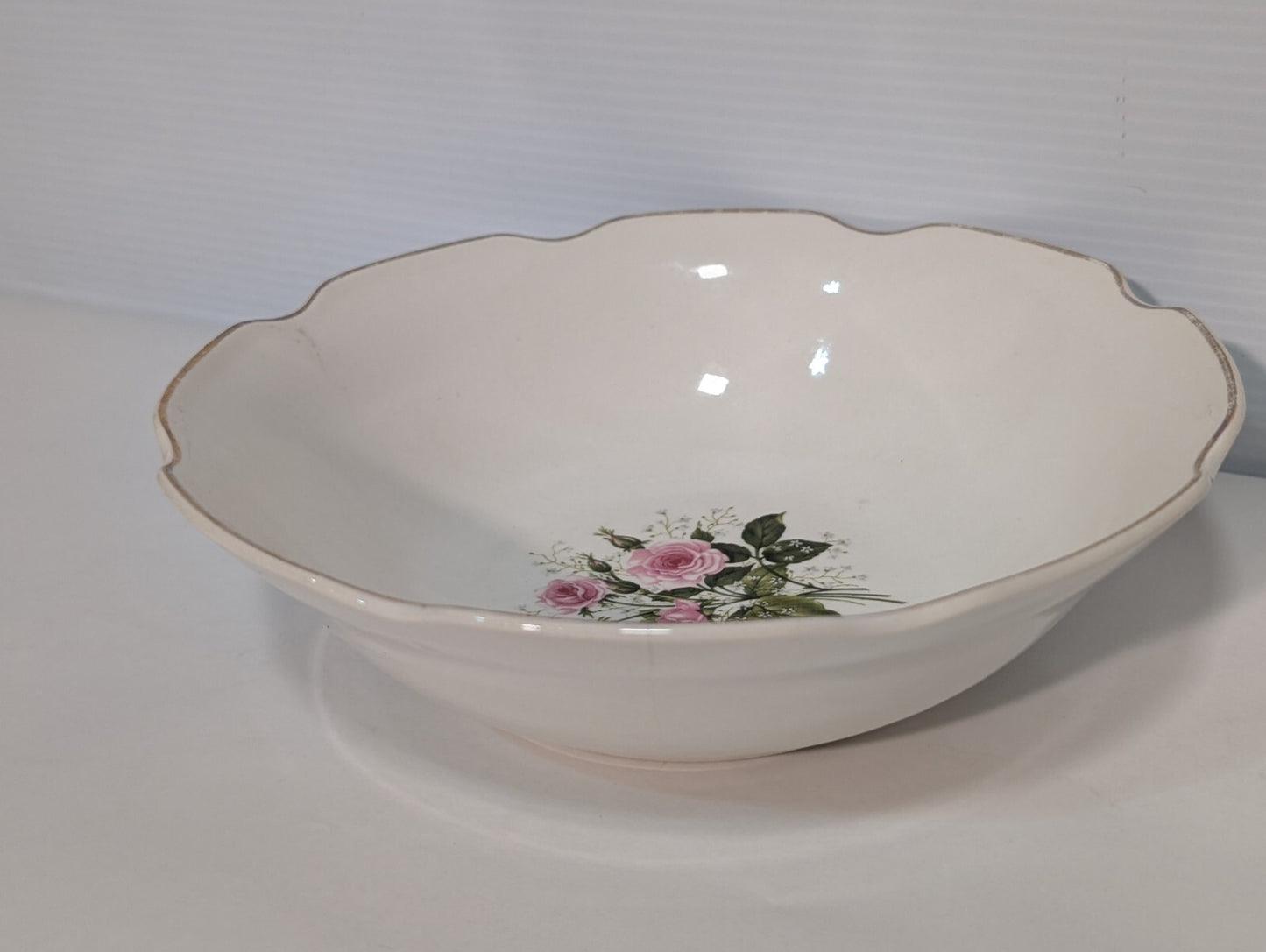 Vintage Sabin Cathy Rose Serving Bowl Pink Rose Floral Bouquet Gold Trim 8 1/2"
