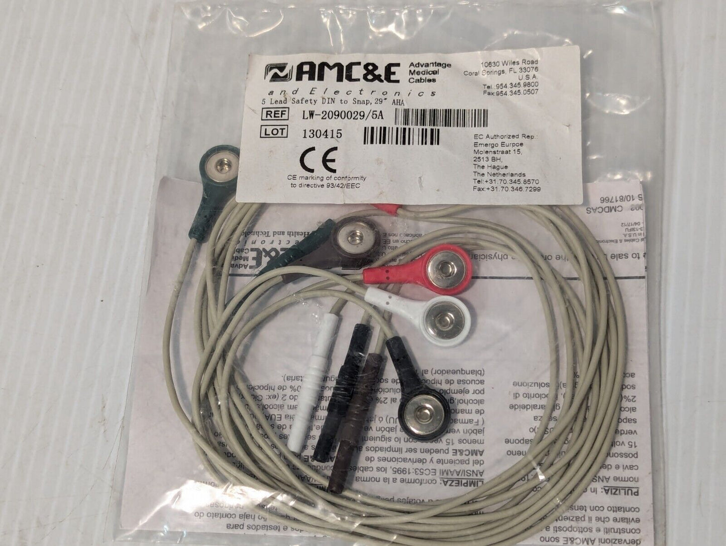 Advantage Medical Cable LW-2090029/5A 5 Lead Safety Din to Snap, 29" Leadwire