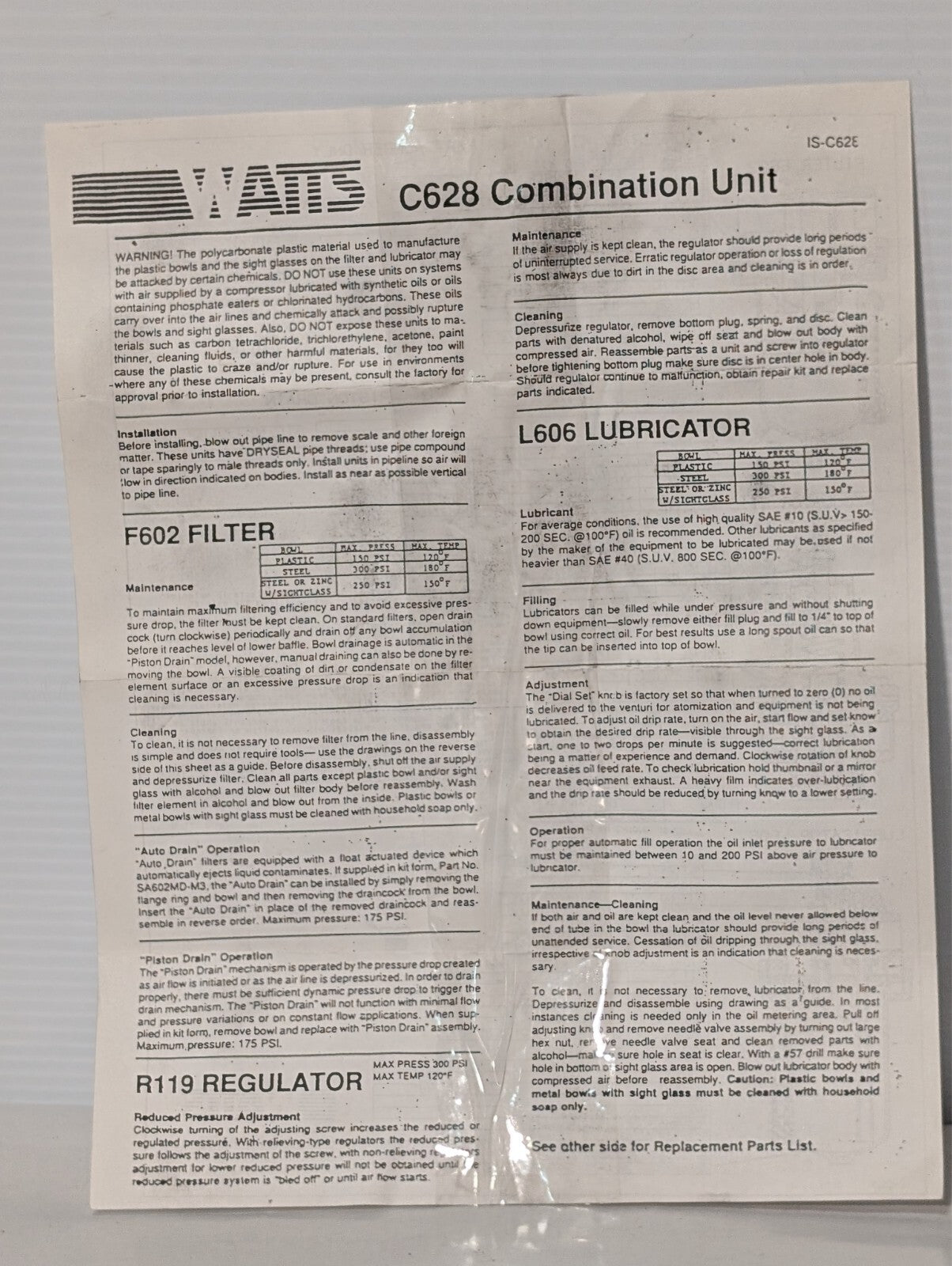 Watts L606-04W M9 Lubricator 250PSI 150 Degree Max Temp 1/2" NPT