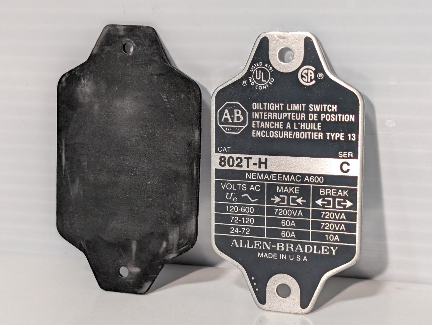 Allen Bradley 802T-H Oiltight Limit Switch NAMEPLATE ONLY
