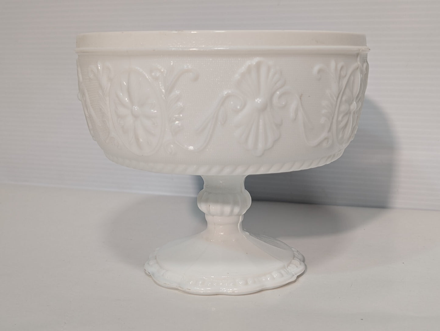 Vintage Indiana Glass Mid-Century Modern Milk White Glass Pedestal Compote Bowl