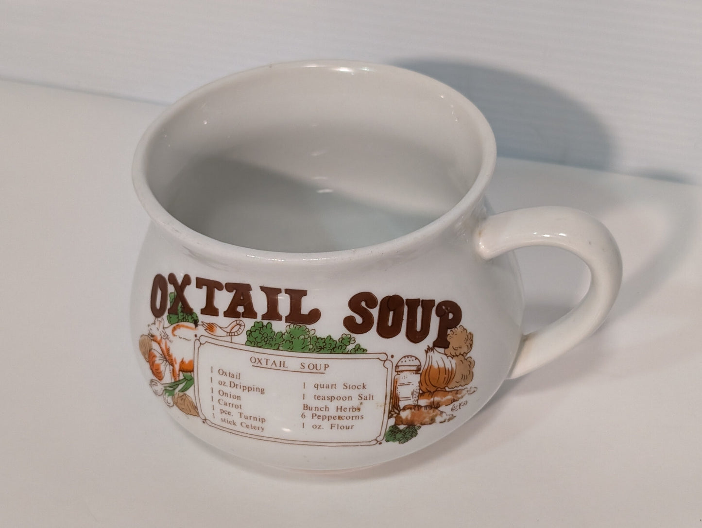 Vintage 1970s Oxtail Soup Bowl Recipe Ingredients Handled Ceramic Stonewear Mug