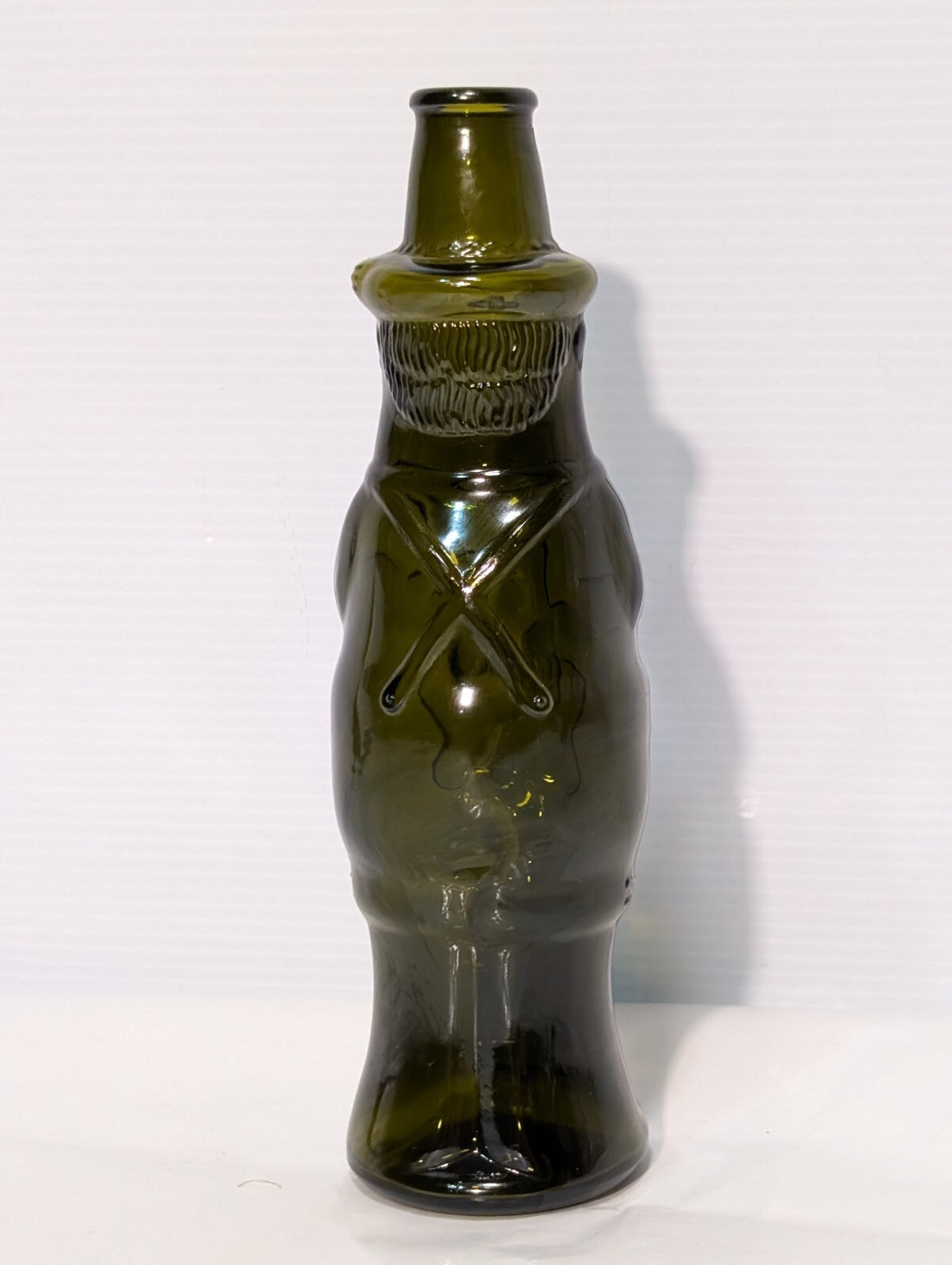 Vintage Tyrolian Brau Beer Figural German Man Olive Green Glass Bottle, 9" Tall