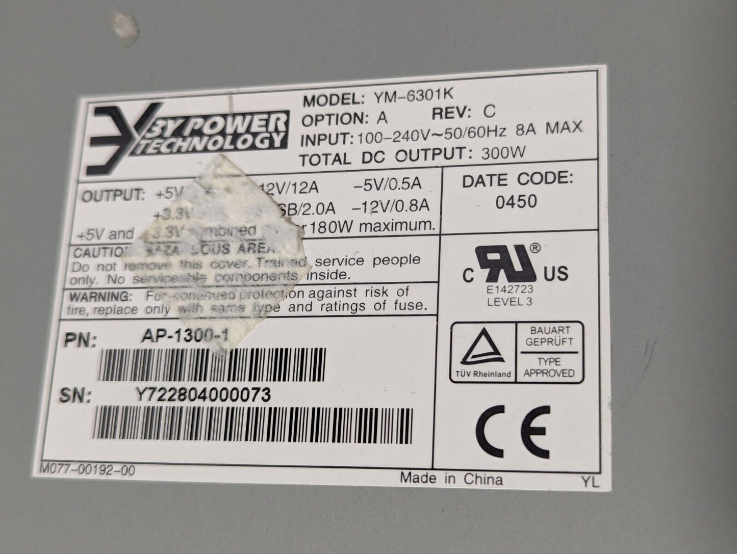 3Y Power YM-6301K 300W Power Supply, PN: AP-1300-1 - Free Shipping