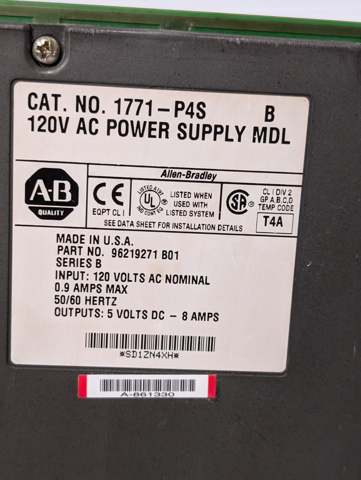 Allen Bradley 1771-P4S Power Supply Module, Series B, 120VAC - Free Shipping