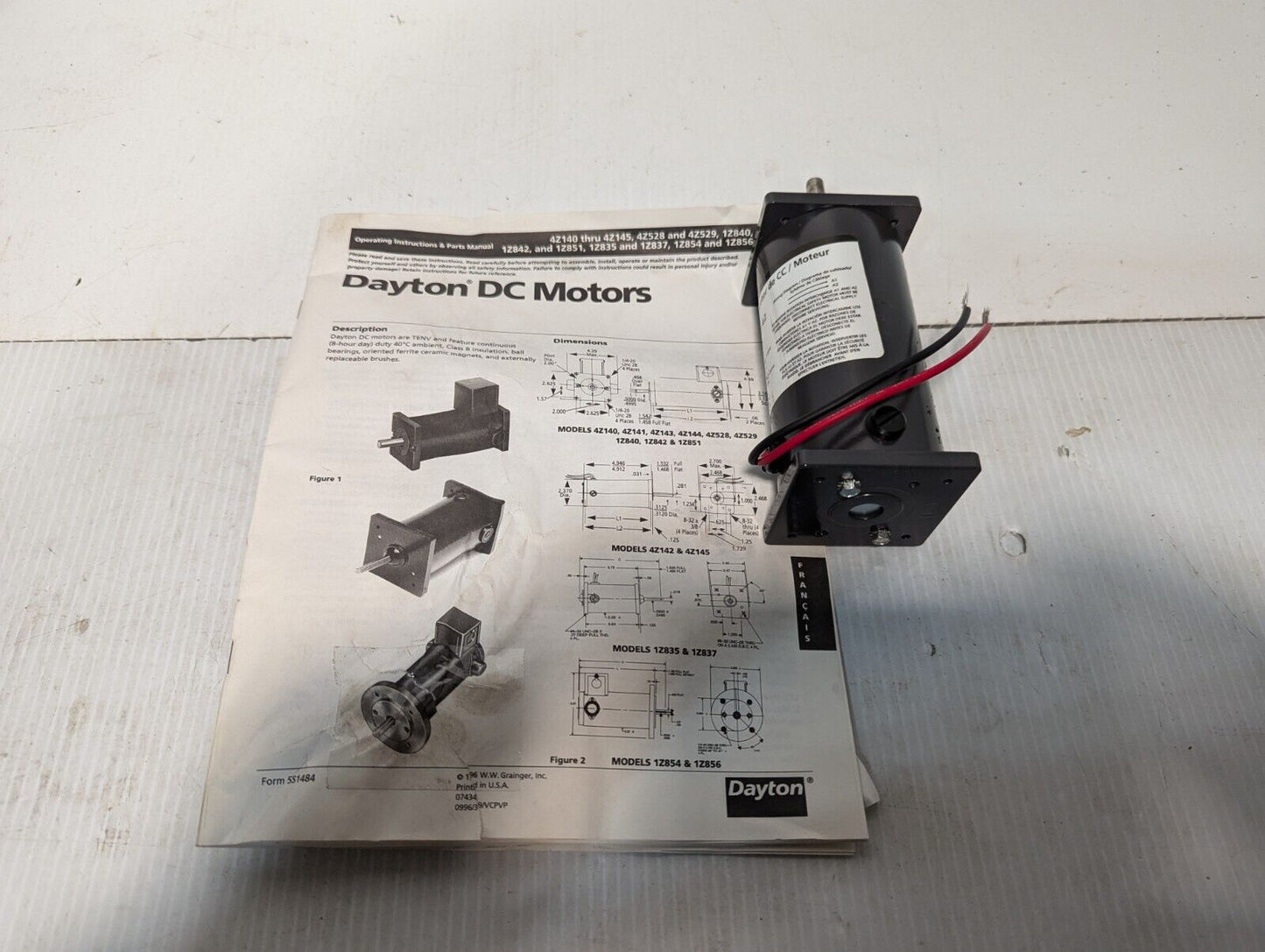 Dayton 4Z142 Permanent Magnet DC Motor, 90VDC, 0.5A, 1/27HP, 1800RPM - Free Ship