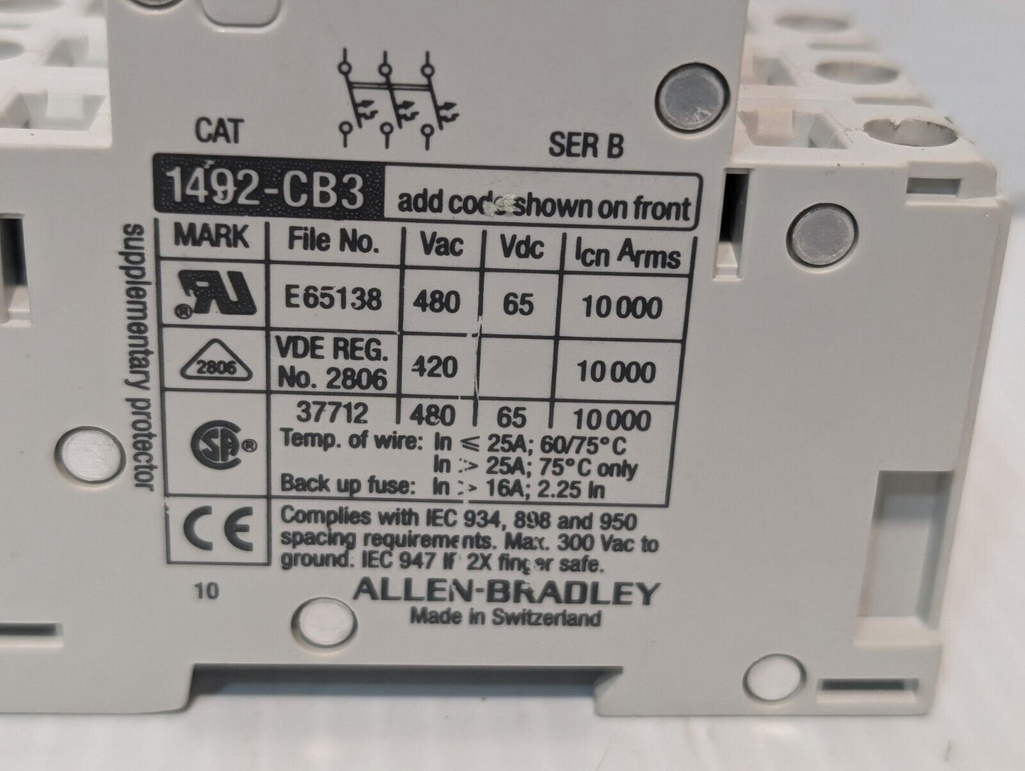 A-B Allen-Bradley 1492-CB3 G020 Ser B 3-Pole Motor Controller - Free Shipping