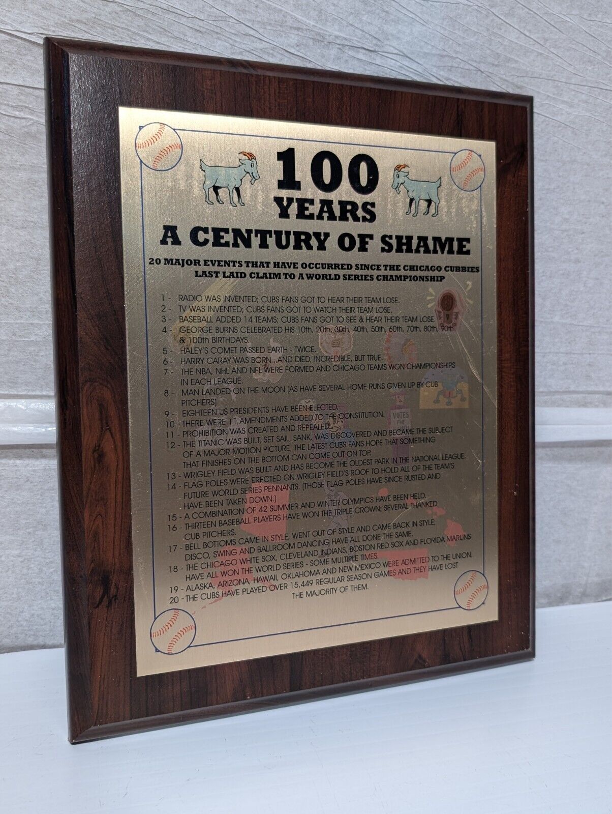 Vintage Chicago Cubs 100 Years of Shame No World Series Plaque Hilarious Funny