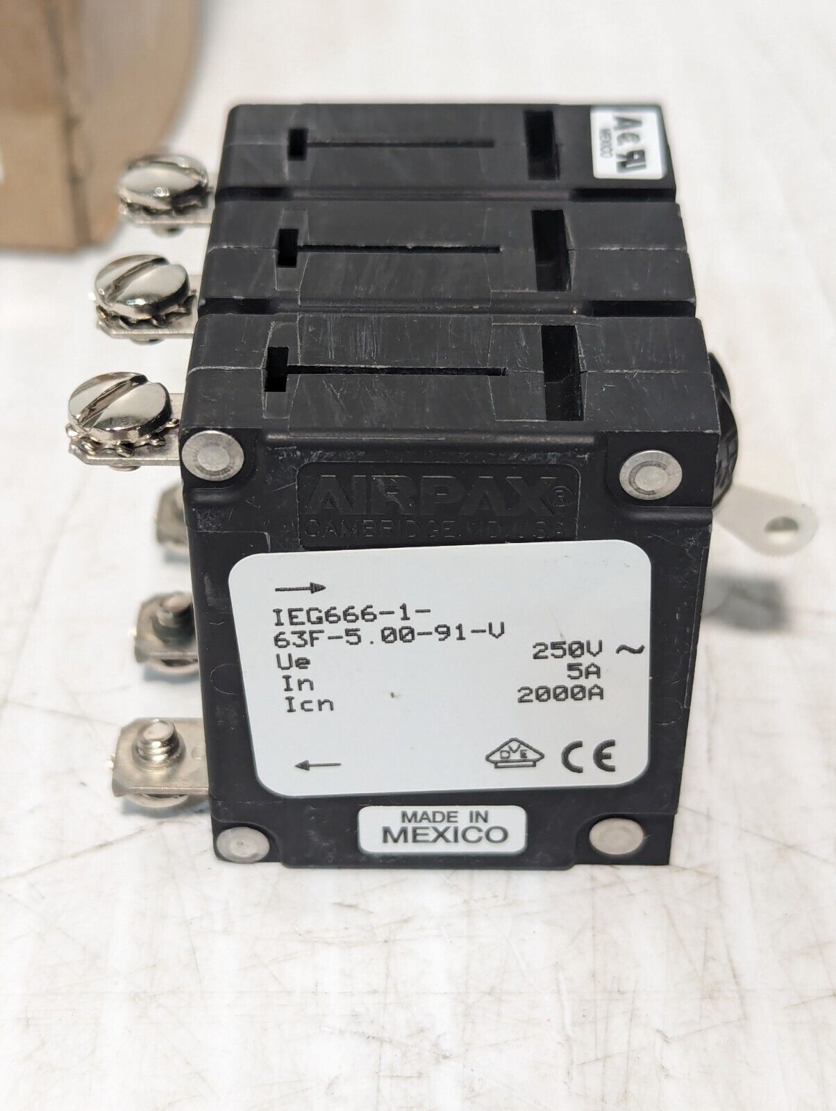 Airpax IEG666-1-63F-5.00-91-V Circuit Breaker, 5A, 250VAC, 3-Pole - Free Ship