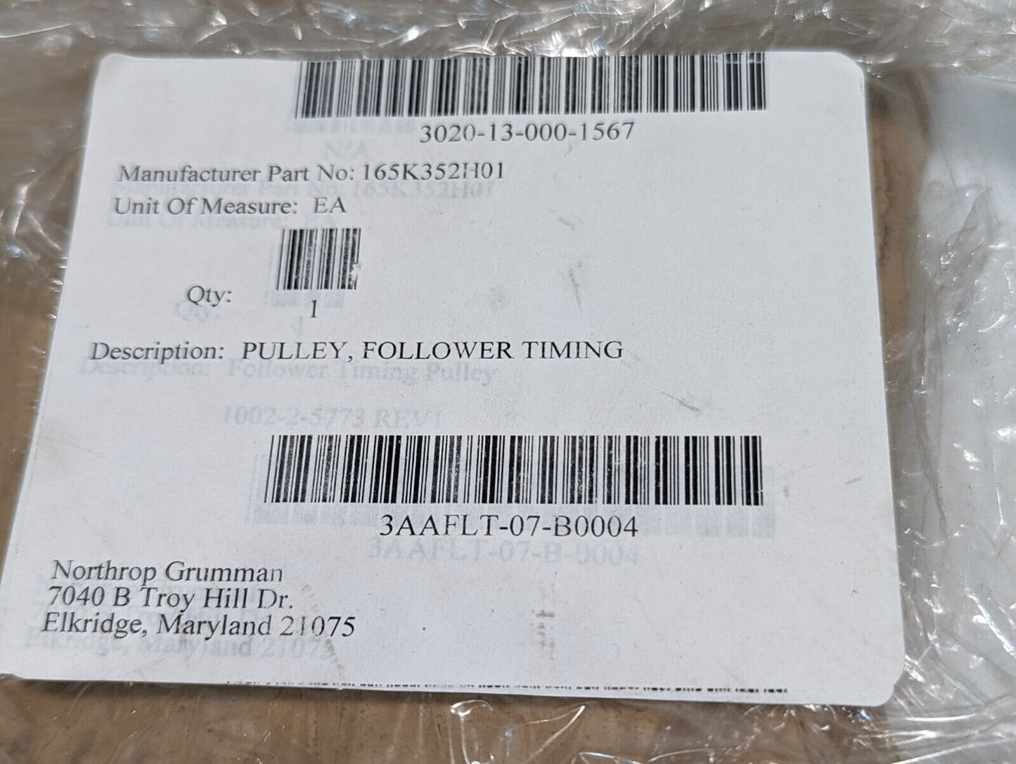 3020-13-000-1567 165K352H01 Follower Timing Pulley, Approx. 10" - Free Shipping