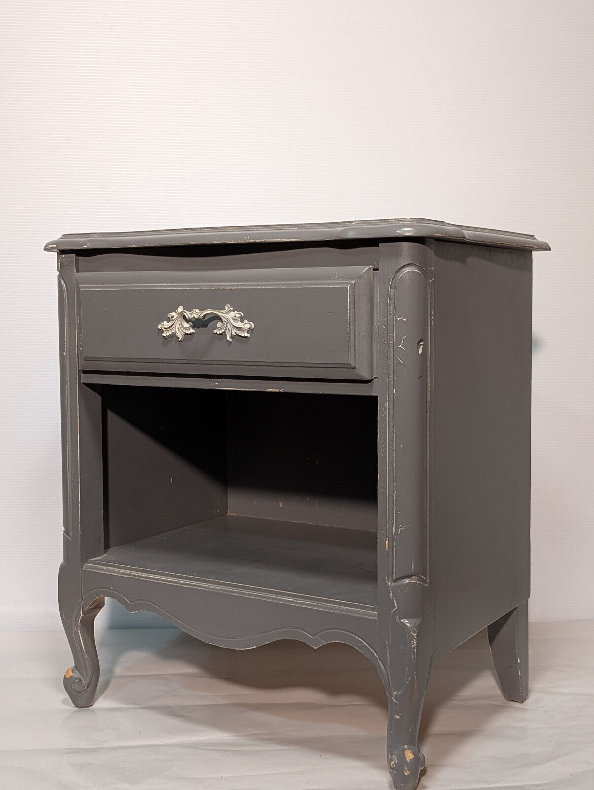 Vintage Country Cottage French Provencial Shabby Chic Night Stand Gray Cabinet