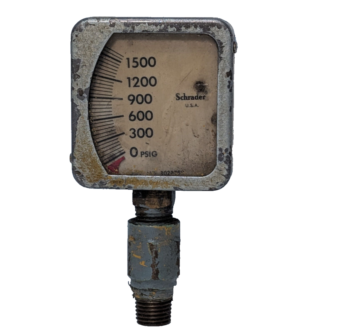 Vintage Schrader 302875? Pressure Gauge Assembly 0-1500PSIG, Made in USA