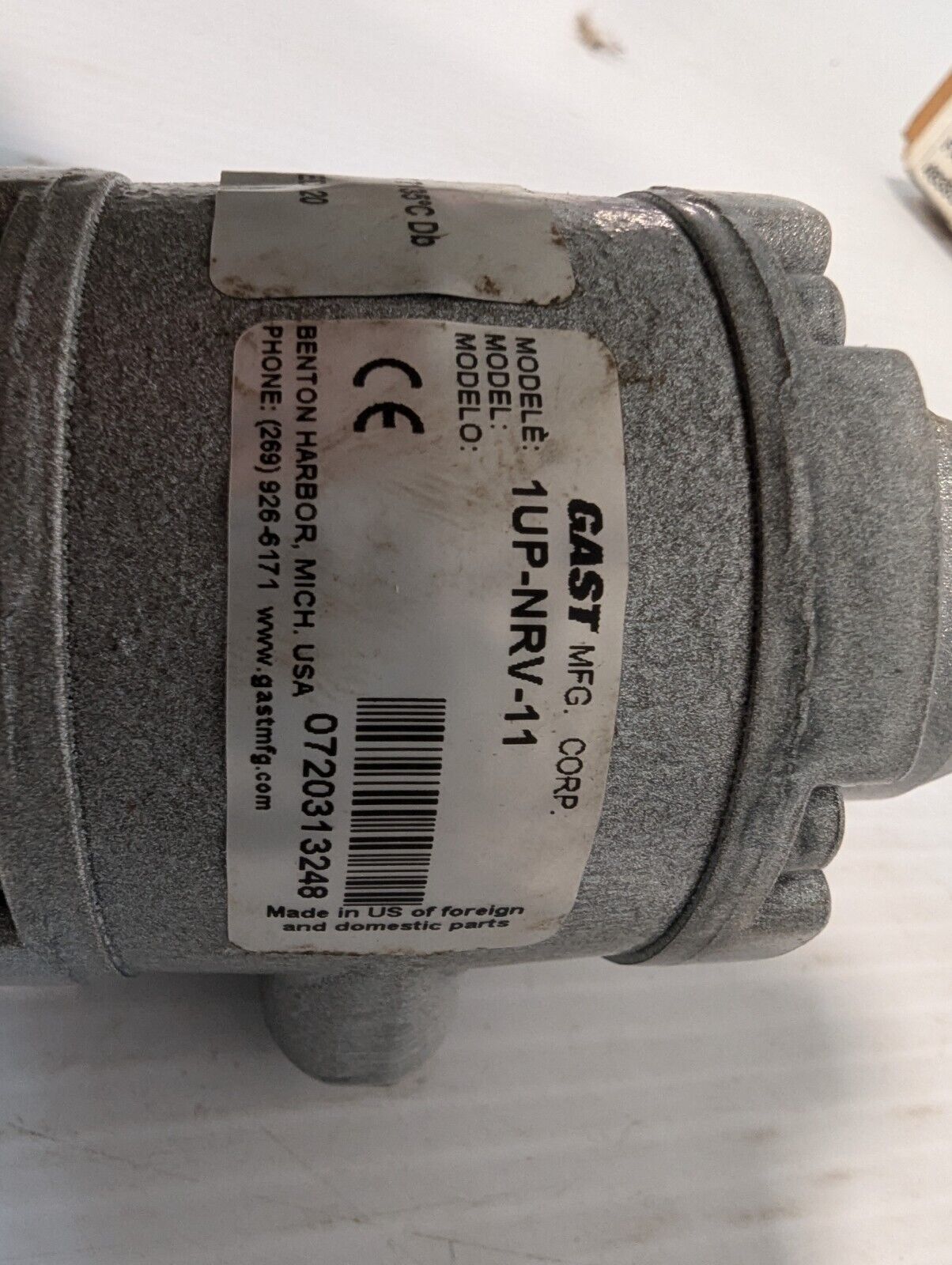 Gast 1UP-NRV-11 Lubricated Air Motor 81.22 PSI .42 HP .68Nm T - Free Shipping