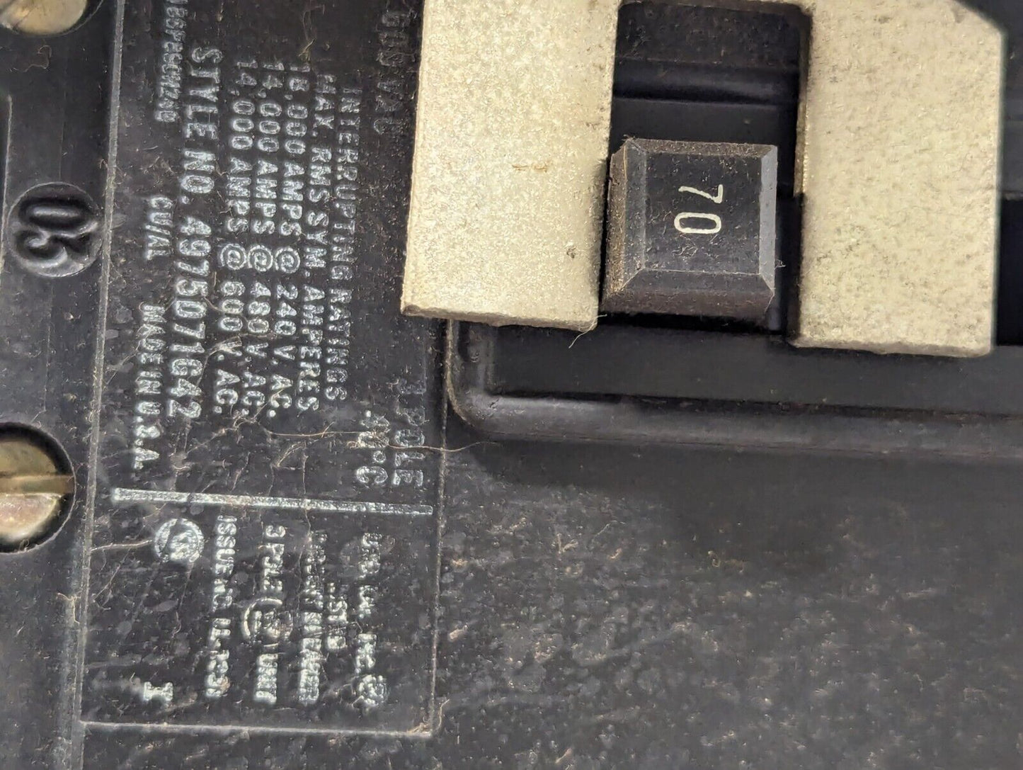 Westinghouse FB3070 Molded Breaker w/Motor Control Center Bucket, 70a, 600vac