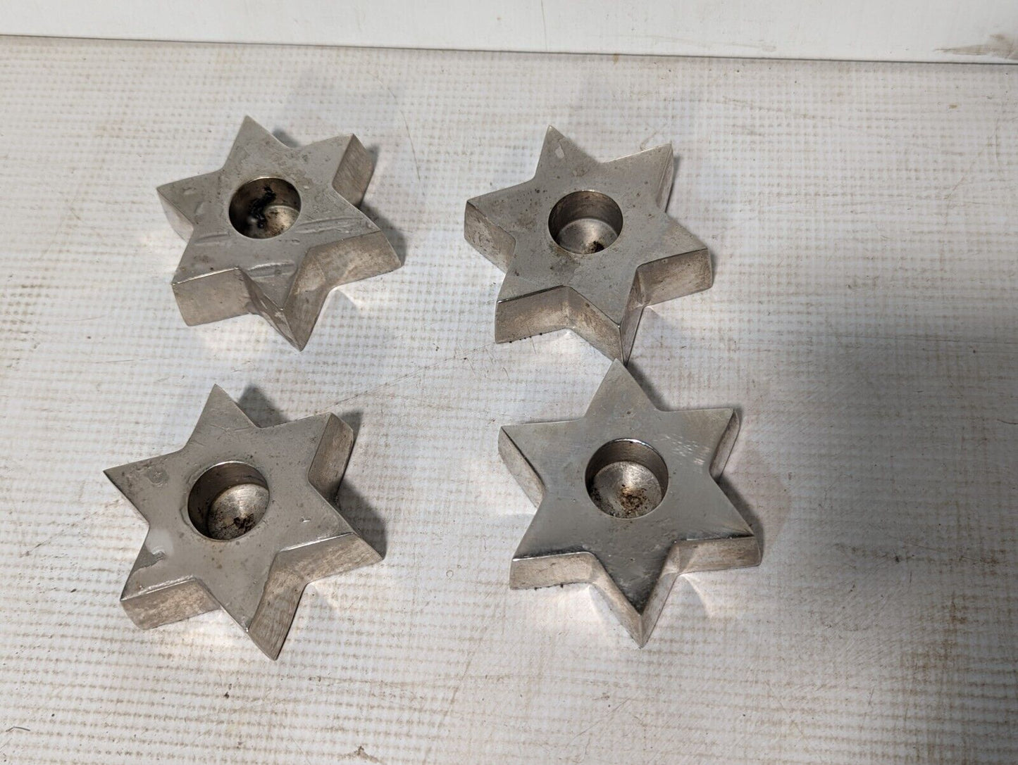 Set of 4 Crate and Barrel 405-574 Pillar Candle Holders, Star of David
