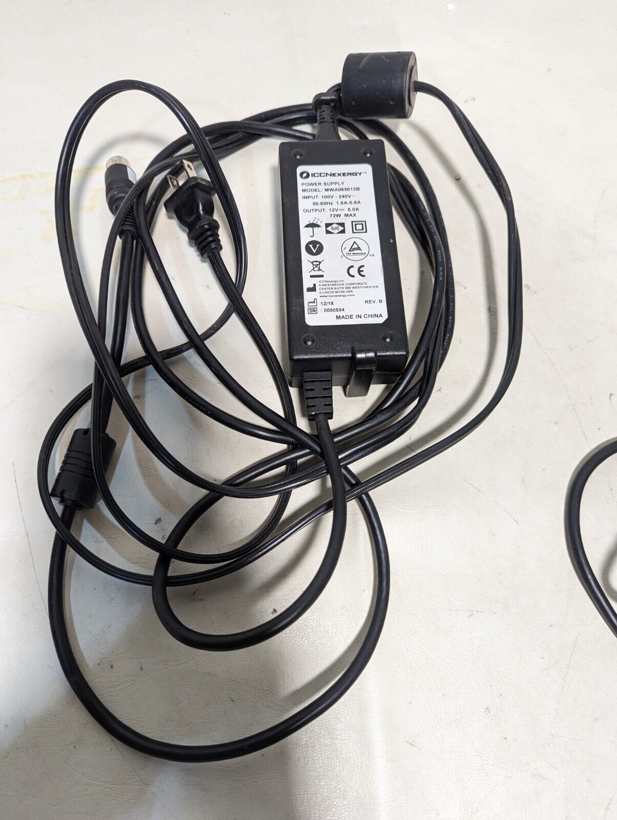 ICCNexergy MWA065012B power supply, 12VDC@6A out, 100-240VAC in