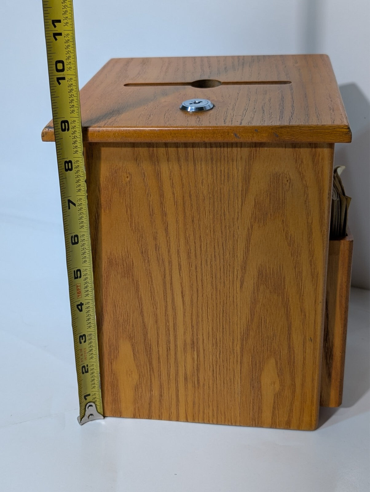 Wood Suggestion Donation Box with Lock Attached Pen 10" Charity Fundraising