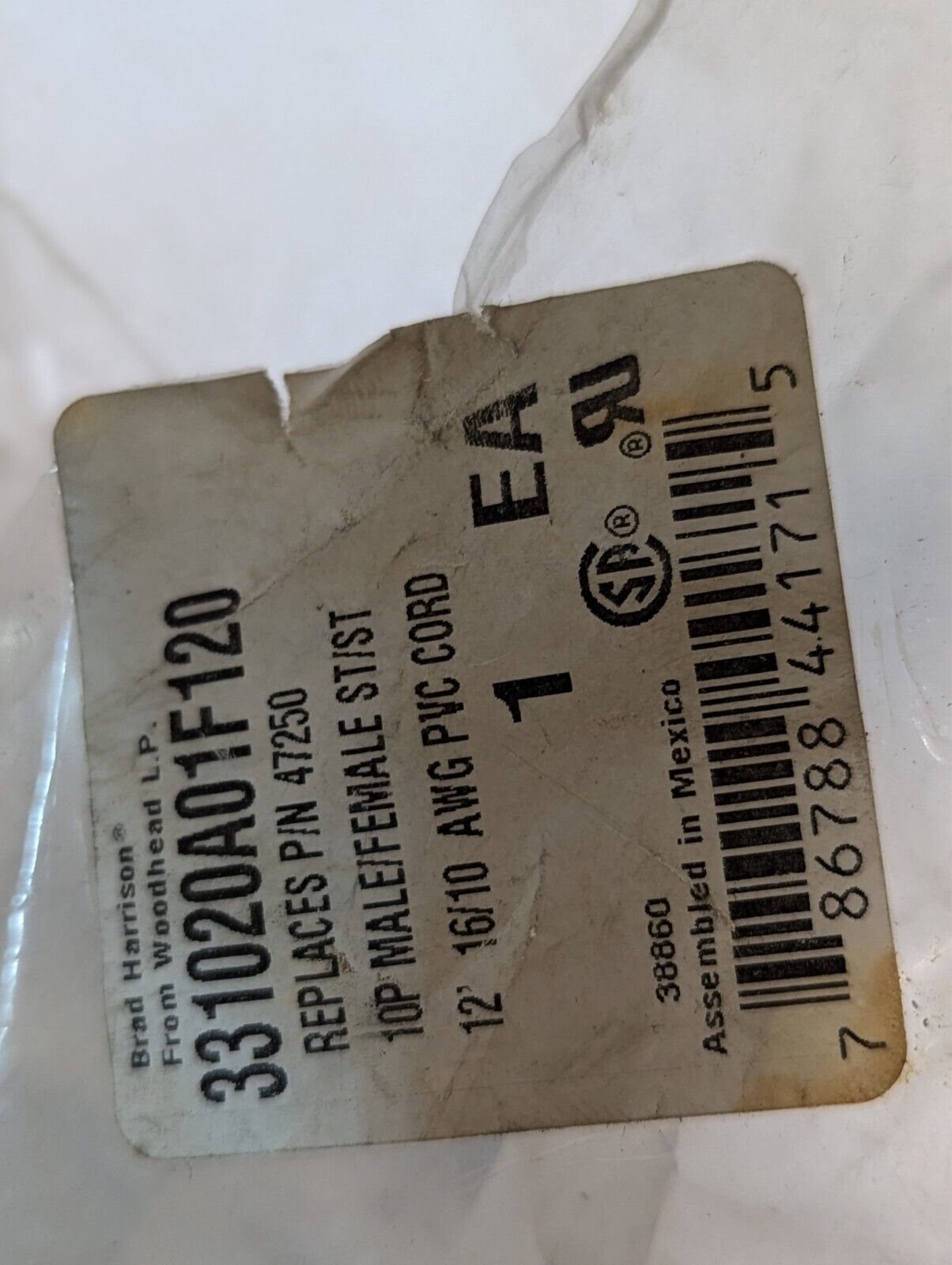 (1) Woodhead 331020A01F120 10 Pole M-F Straight C-Size Double-Ended Cordset