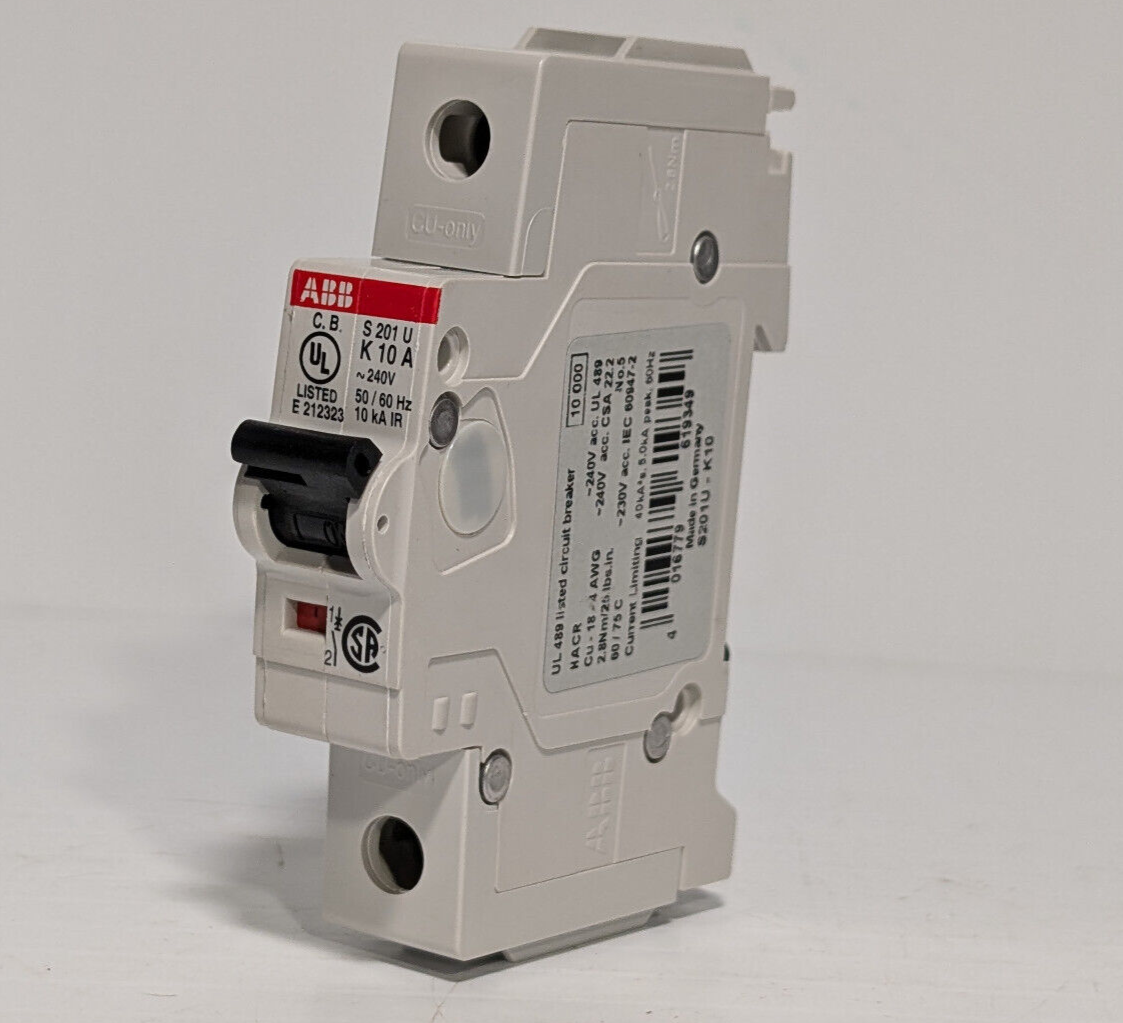 ABB S20-1U-K10, 1 Pole Circuit Breaker, 10 A, 162K853HG1, E212323, UL489 Listed