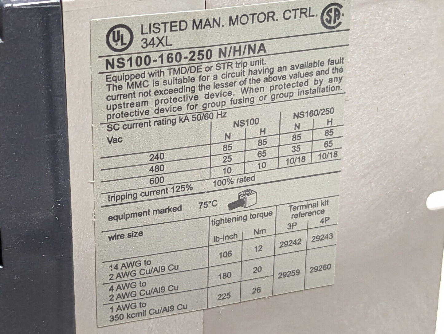 Merlin Gerin 29008 compact circuit breaker, NS100N, 100A, 4P