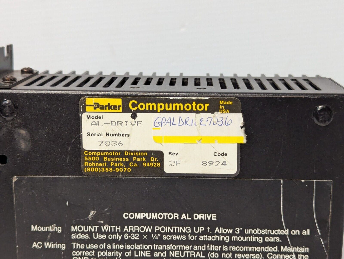 Parker AL-Drive Compumotor stepping motor drive, stepper, Rev. 2F -Free Shipping