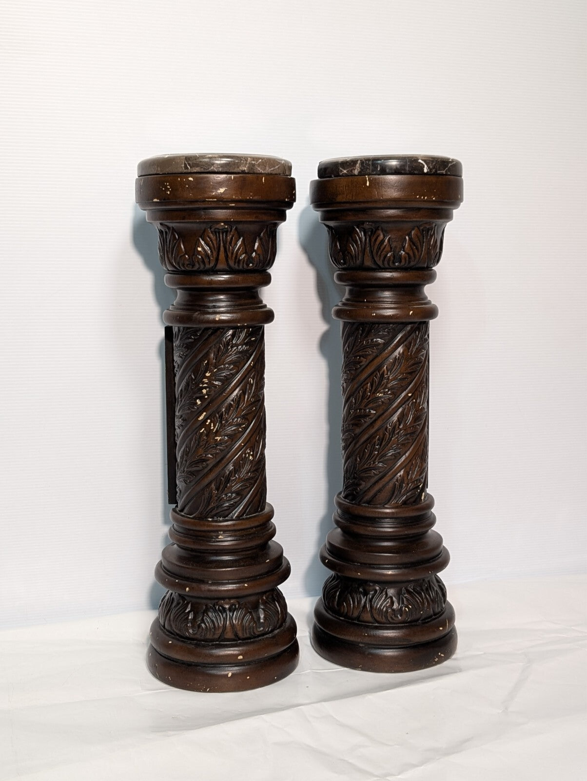 Vintage Pair of Carved Victorian Pedestals and Plant Stands