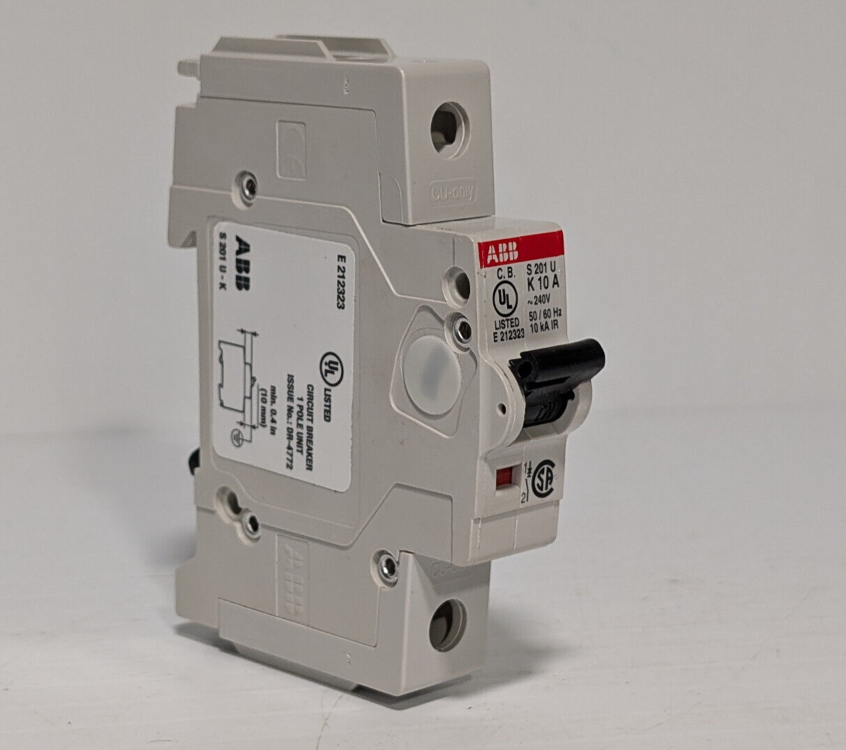 ABB S20-1U-K10, 1 Pole Circuit Breaker, 10 A, 162K853HG1, E212323, UL489 Listed