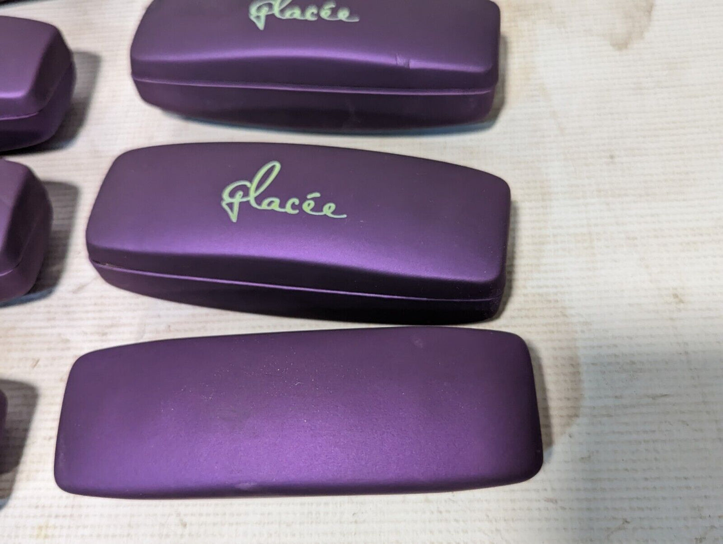 Lot of 10 Stylish Clamshell Glasses Cases - Purple with Bright Lime Green Lining