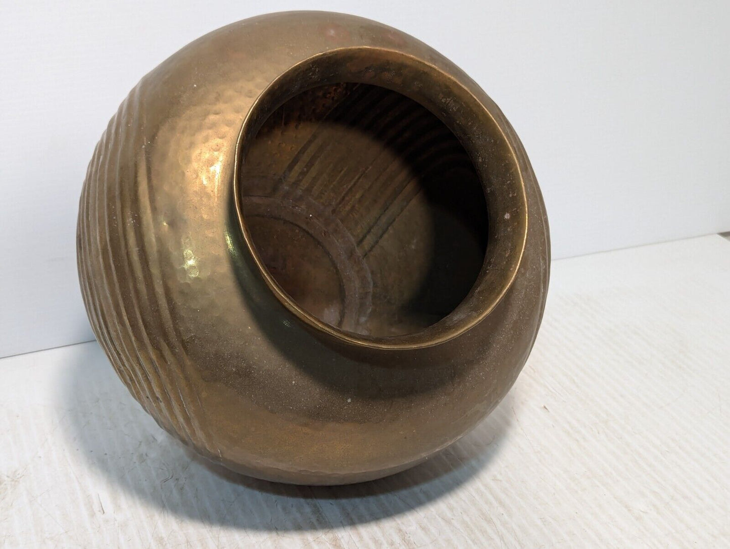 Vintage Hammered & Scuplted Brass Lota Water Pot, Planter- Free Shipping