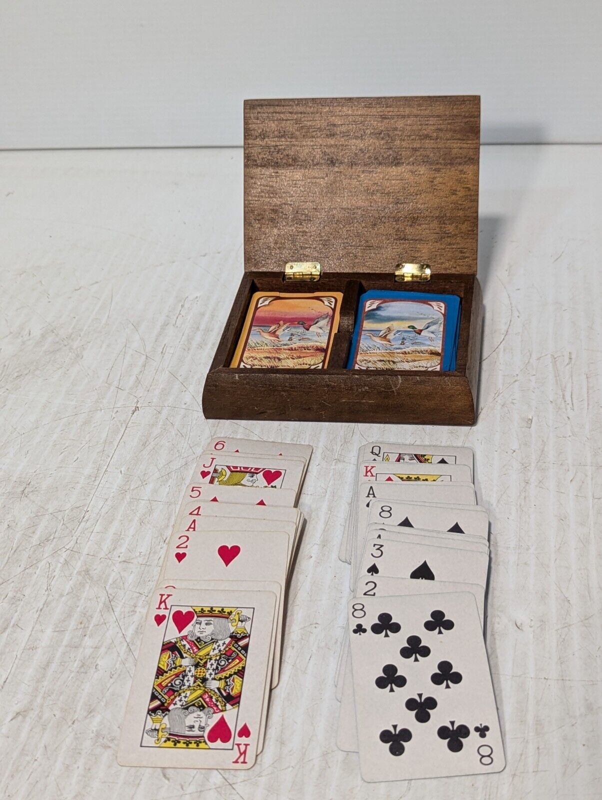 Vtg Mallard Duck Wood Playing Card Storage Box, 2 Decks, 1983 - Free Ship