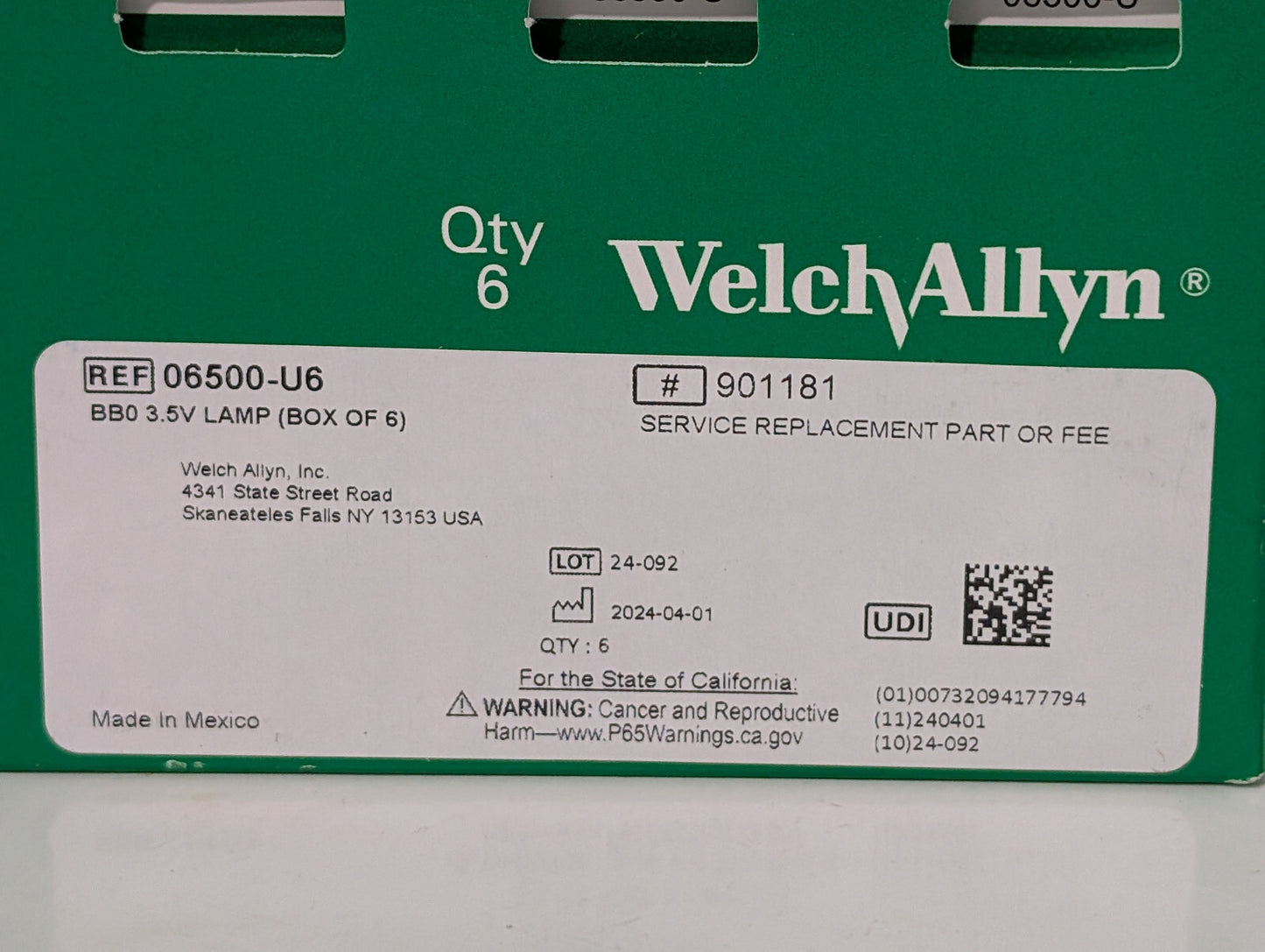 Welch Allyn 06500-U6 Replacement BB0 3.5V Halogen Lamp Otoscope Bulbs 901181 6Pk