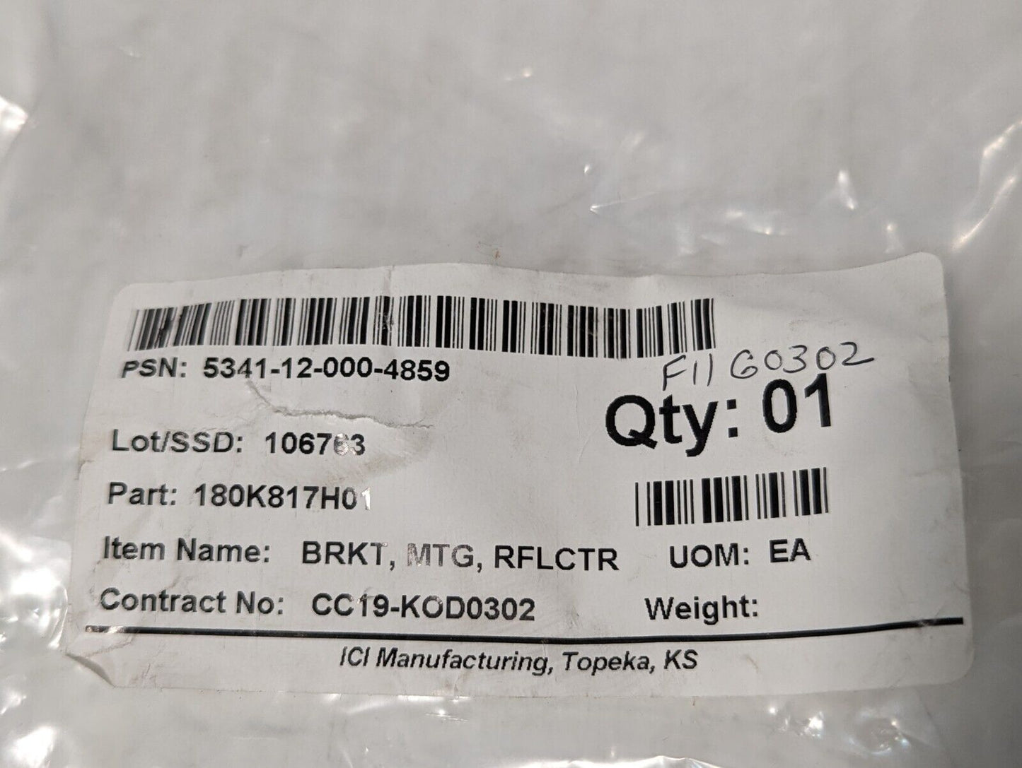 180K817H01 KFI BRKT, MTG, RFLCTR, 5341-12-000-4859 - Free Shipping