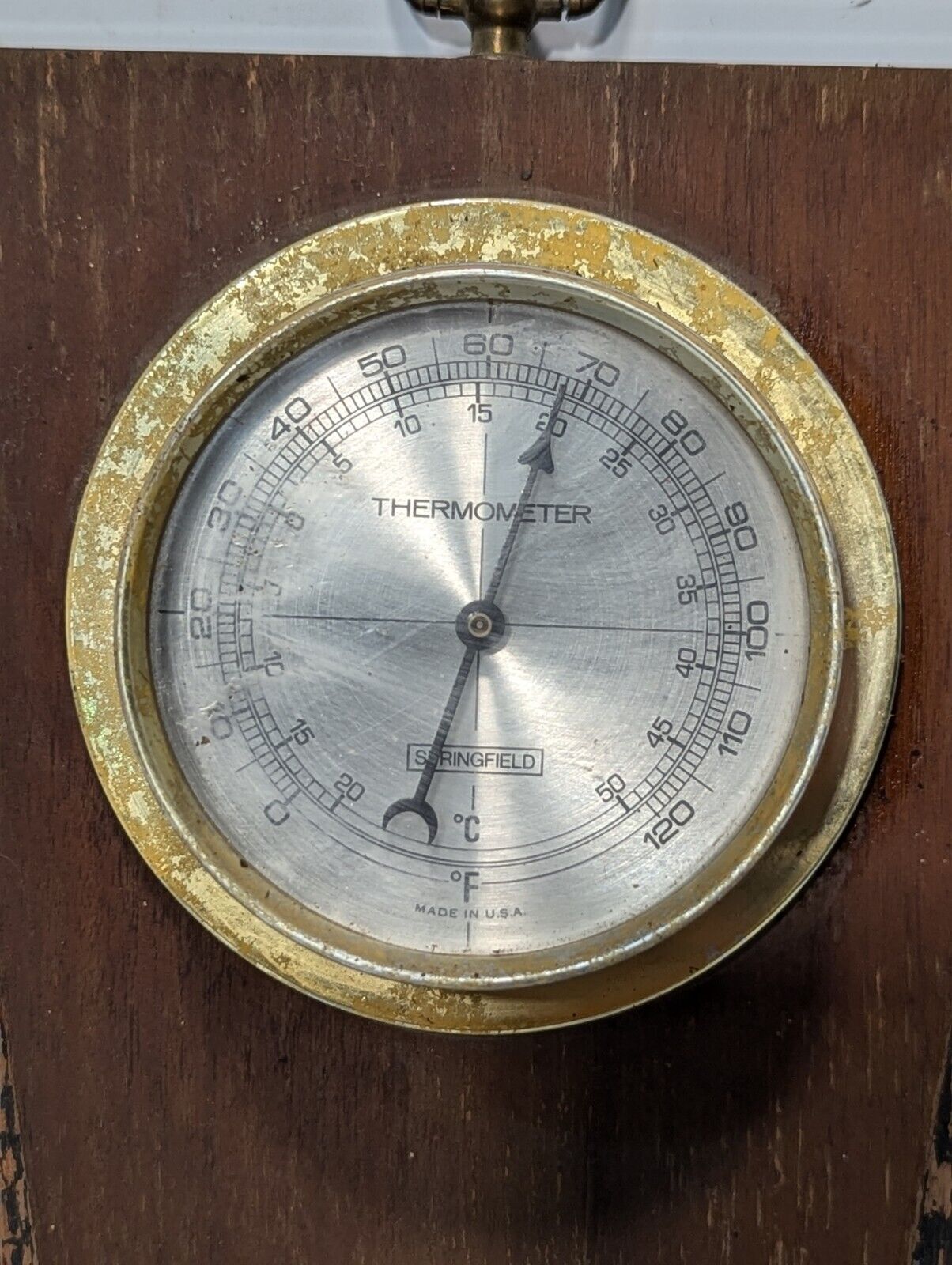 Vintage Springfield Thermometer / Barometer mounted on weathered wood- Free Ship