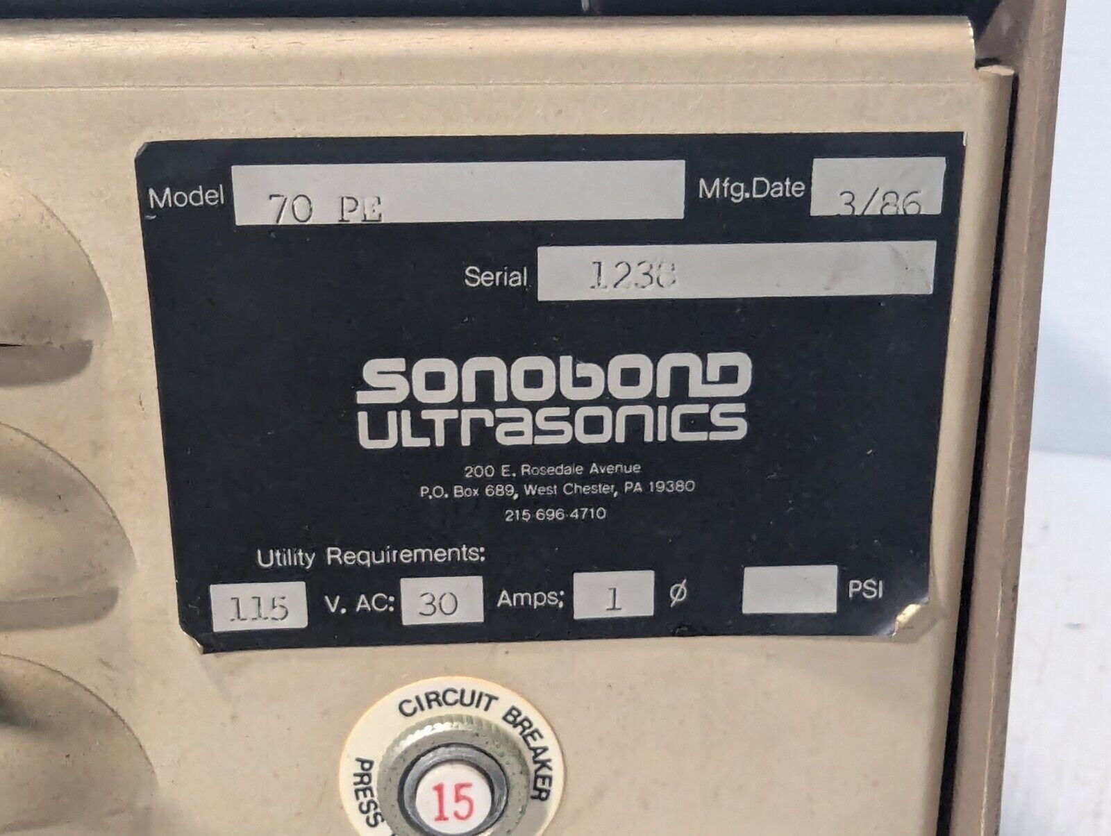 Sonobond Ultrasonic Generator Model 70 PE PARTS ONLY- Free Shipping