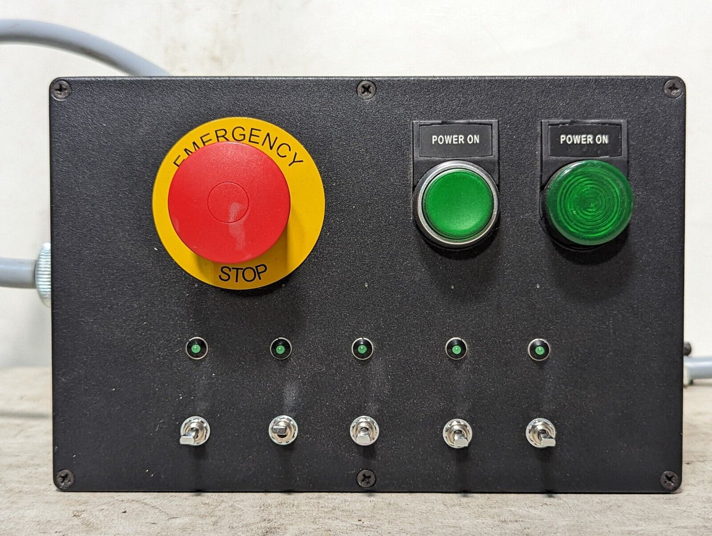 Custom pushbutton enclosure: green power on pushbutton, green indicator light...
