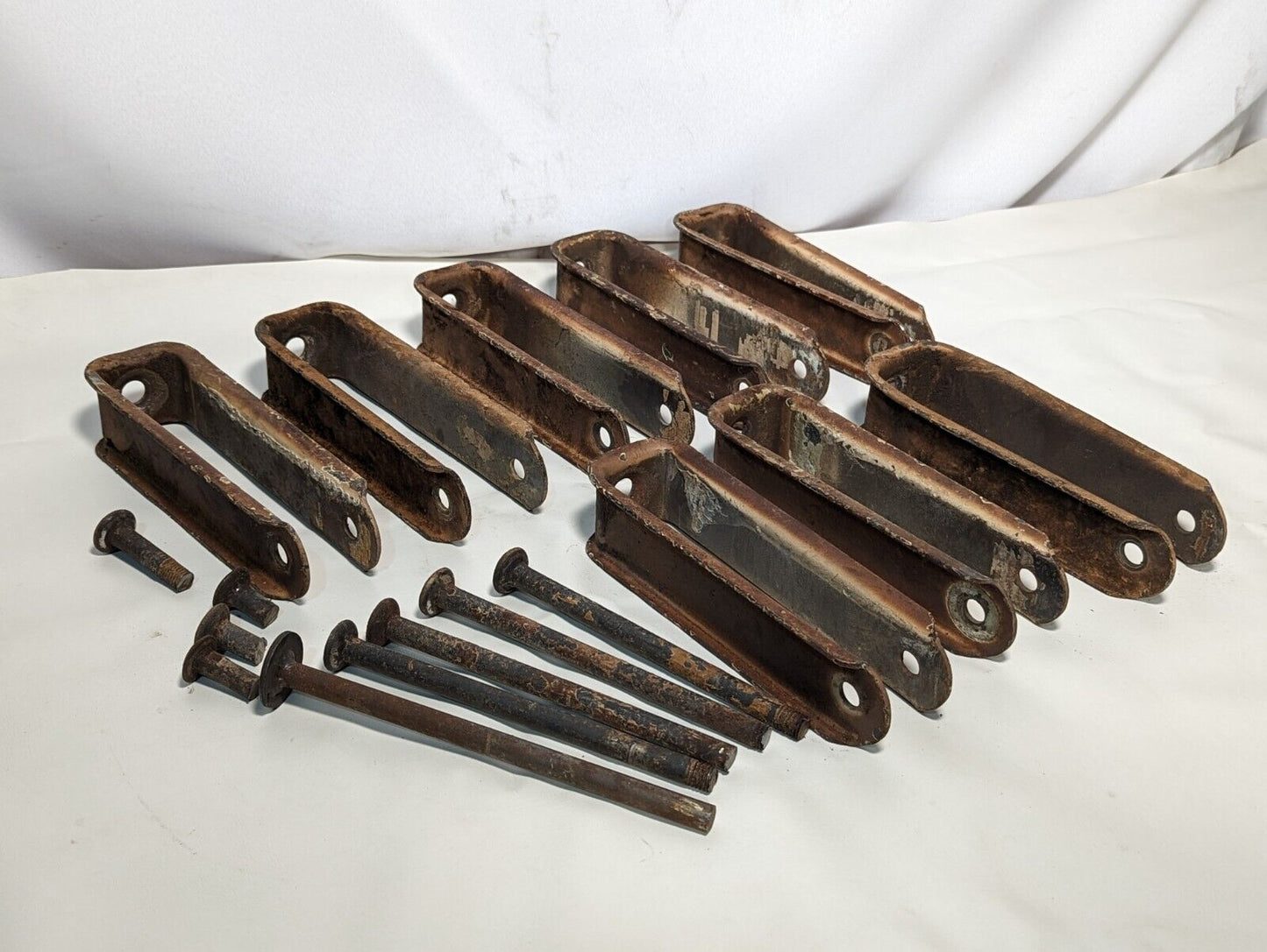 Lot of 8 U brackets with 5 pins, 4 sheared heads as pictured, shabby chic crafts