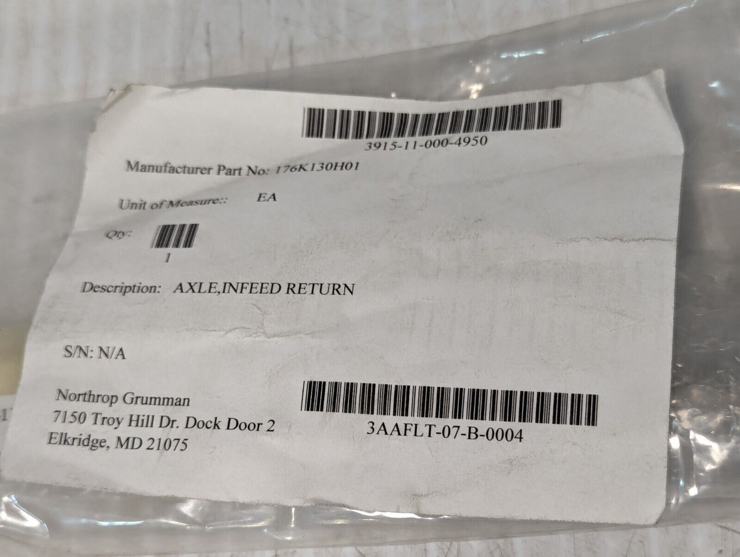 176K 130H01 Infeed Return Axle, 3915-11-000-4950 - Free Shipping