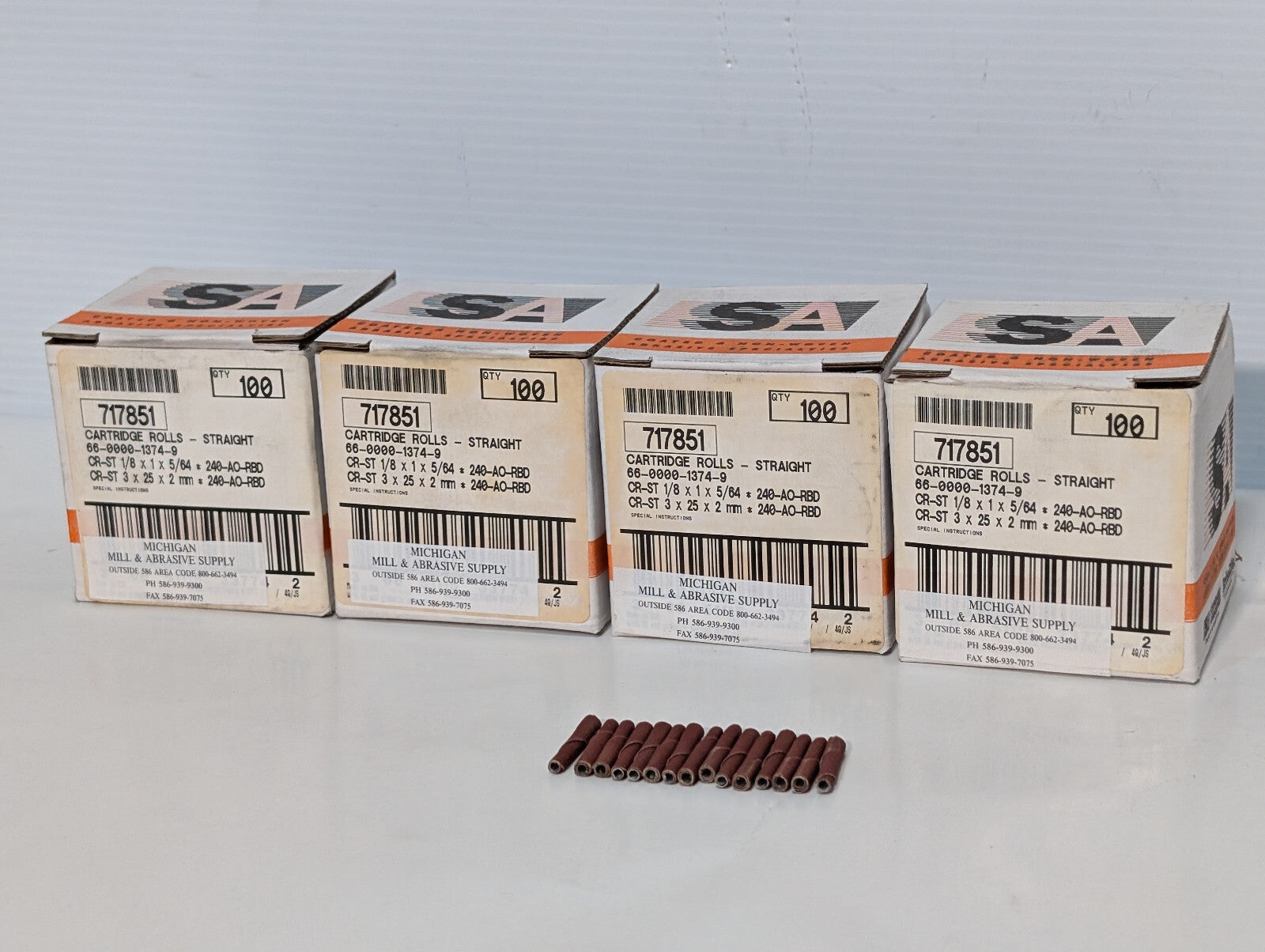 Standard Abrasives 717851 Straight Cartridge Rolls 1/8x1x5/64, 240 AO-RBD 100 Ct