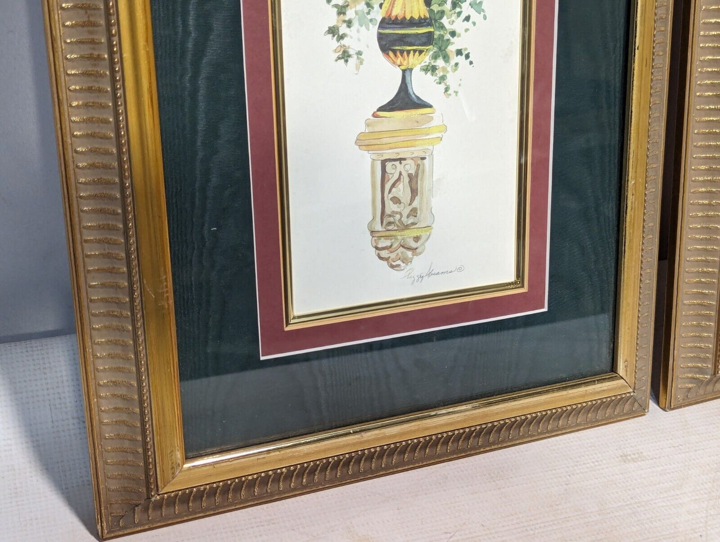 Two Original Watercolors (Flowers) Signed By Peggy Abrams, framed, 21 x 13.5 in