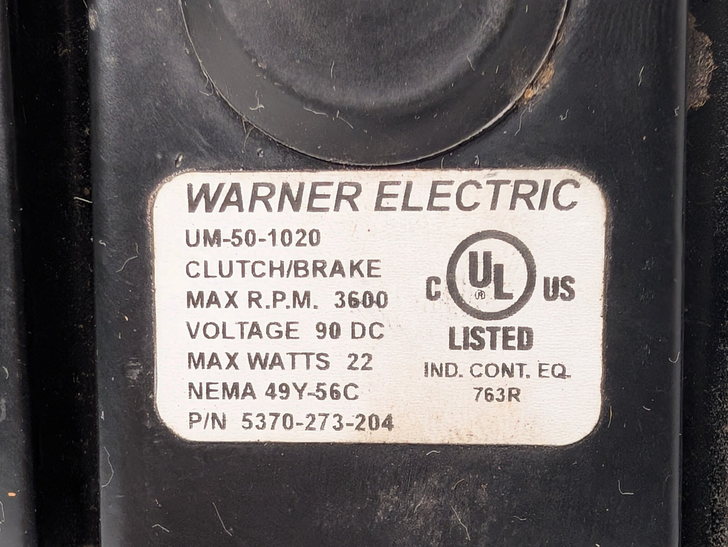 Warner Electric 5370-273-204, UM-50-1020 Clutch, Brake 90VDC, 3600RPM Max, 22W