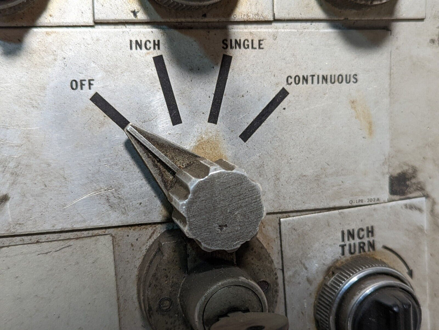 Motor control panel with pushbutton, rotary switches, indicator lights, keyed